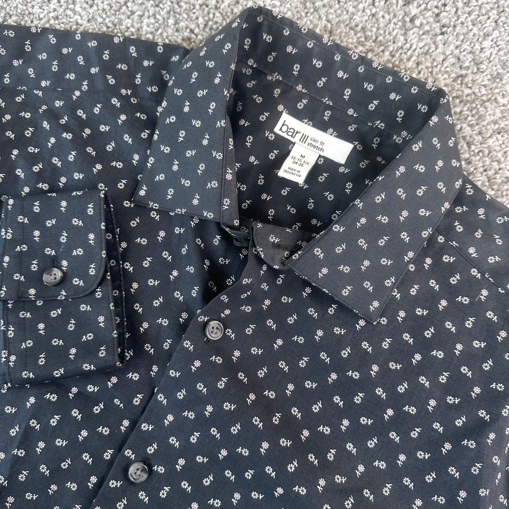 Bar III Dress Shirt Mens Medium Floral Slim Fit Stretch Long Sleeve Button Down